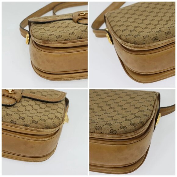 GUCCI Micro GG Canvas Shoulder Bag Beige Gold Auth 136082 - Picture 15 of 16